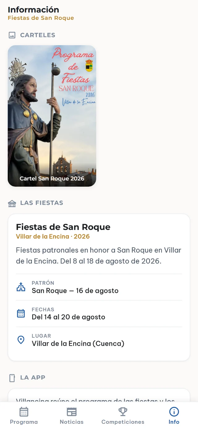 Sección de información de Villancina con el cartel oficial de las fiestas
